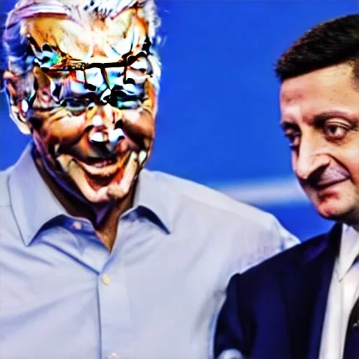 Joe Biden sniffing Volodymyr Zelensky WITH A BEARD wearing TANKTOP,