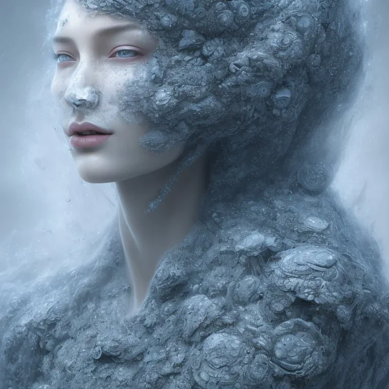 clouds of fog as woman's face, dissolving, disintegrating, wearing blue hijab, fine detail, highly intricate, wearing blue hijab, modern surrealism painting, high-quality, volumetric lighting, 8k, ultrahd, George Grie, Marco Escobedo, Igor Morski, Brian Froud, Howard Lyon, Selina French,