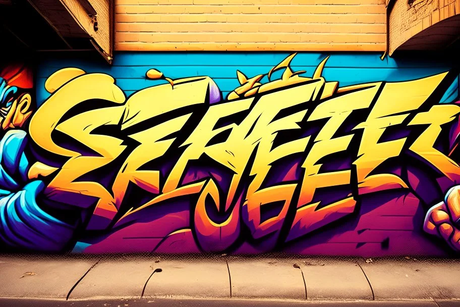 a graffiti mural wall with the word cell street fighter 6 style