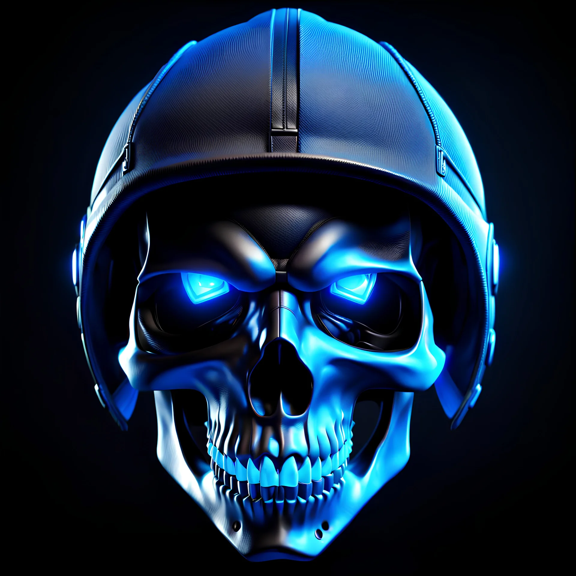 simple cyberpunk skullcap, blue lighting, black background, video game asset