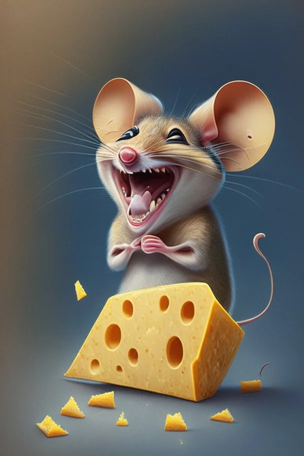 Design of a mouse eating cheese and laughing