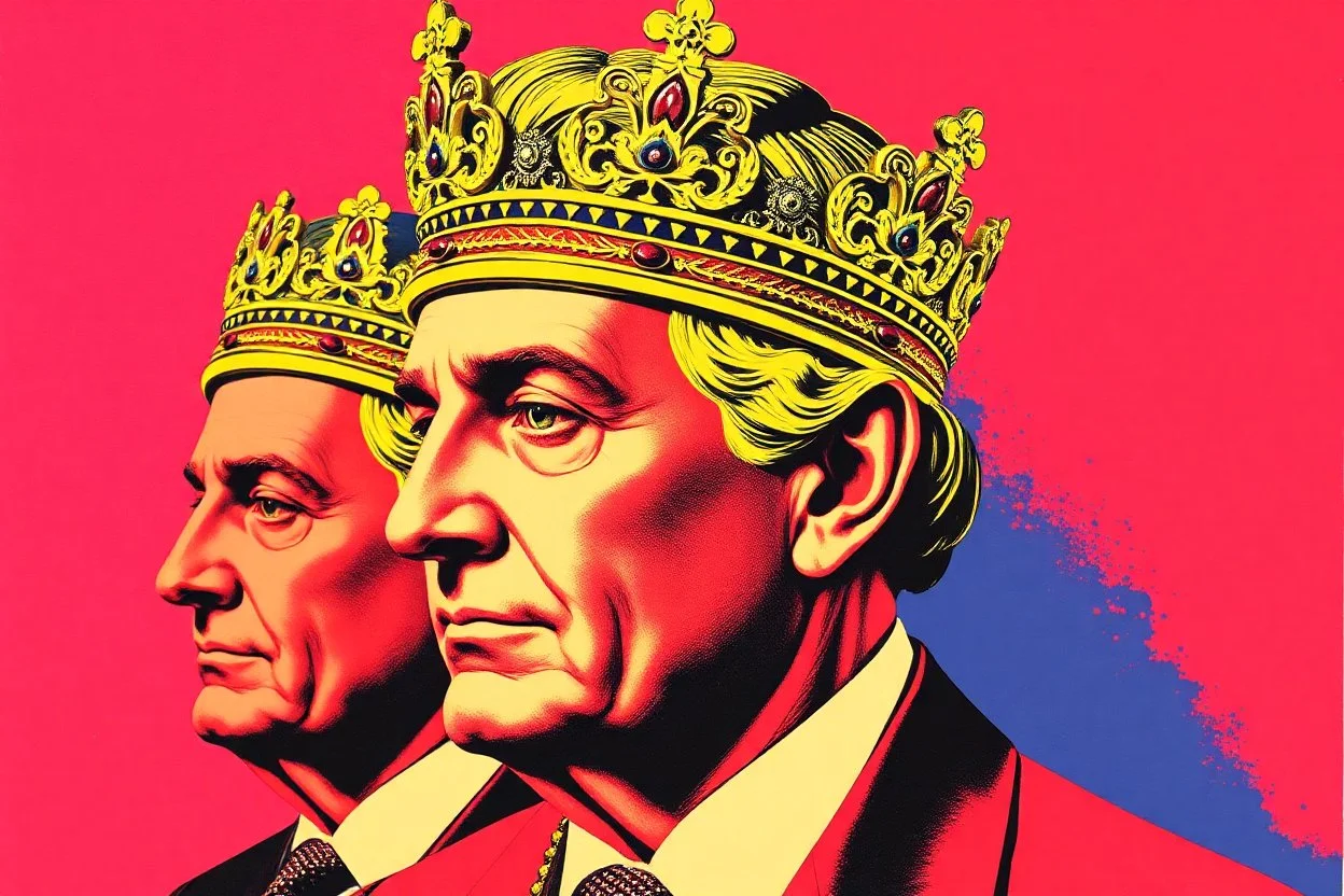 french crown jewells on central bankers head Again style of warhol