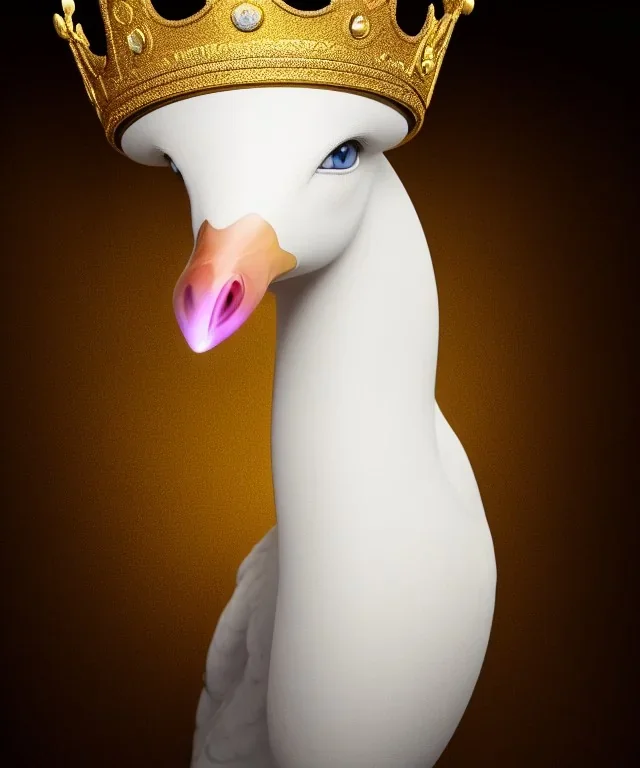 portrait of majestic, proud white goose with a gold crown, sitting in castle, 8k resolution, high-quality, fine-detail, intricate, digital art, detailed matte, volumetric lighting, illustration, 3D octane render, brian froud, howard lyon, selina french, anna dittmann, annie stokes, lisa parker, greg rutowski