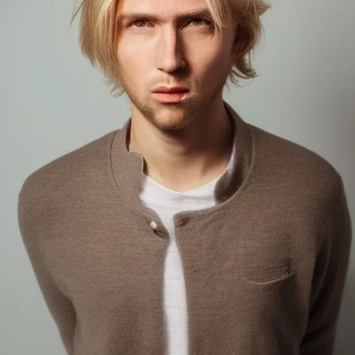 Detailled man with dark brown eyes and blond hair