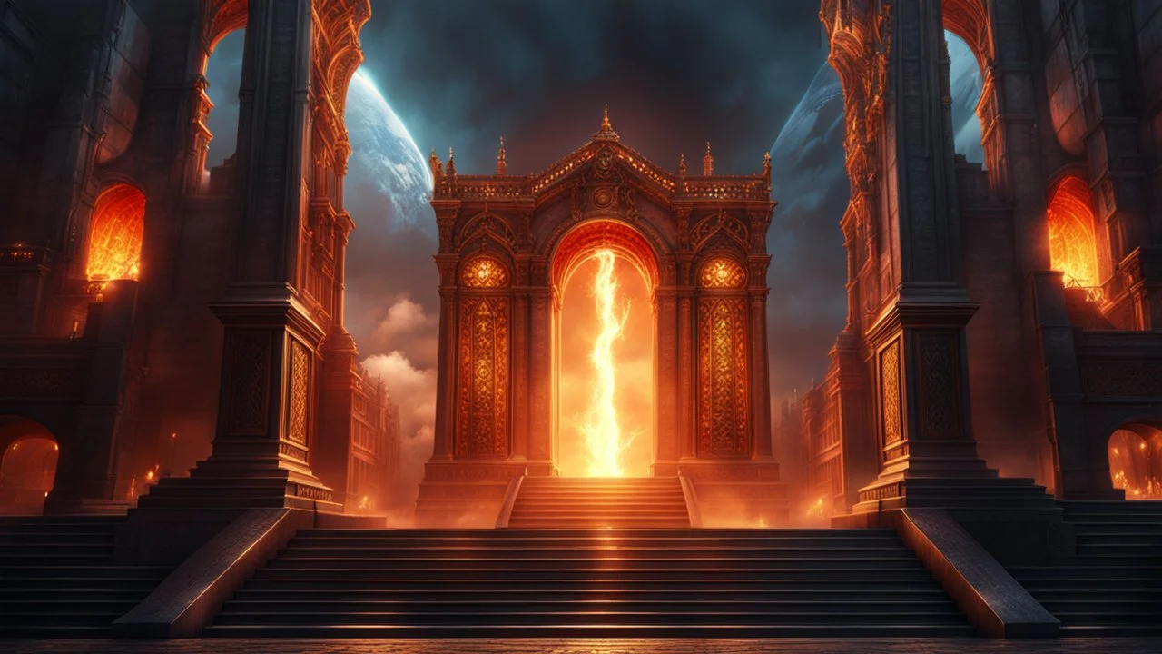 The two portals to Heaven and Hell. fantasy concept art, exquisite realism, a masterpiece, dynamic lighting, hyperdetailed, intricately detailed, deep color, Unreal Engine, volumetric lighting , Epic cinematic brilliant stunning intricate meticulously detailed dramatic atmospheric maximal,