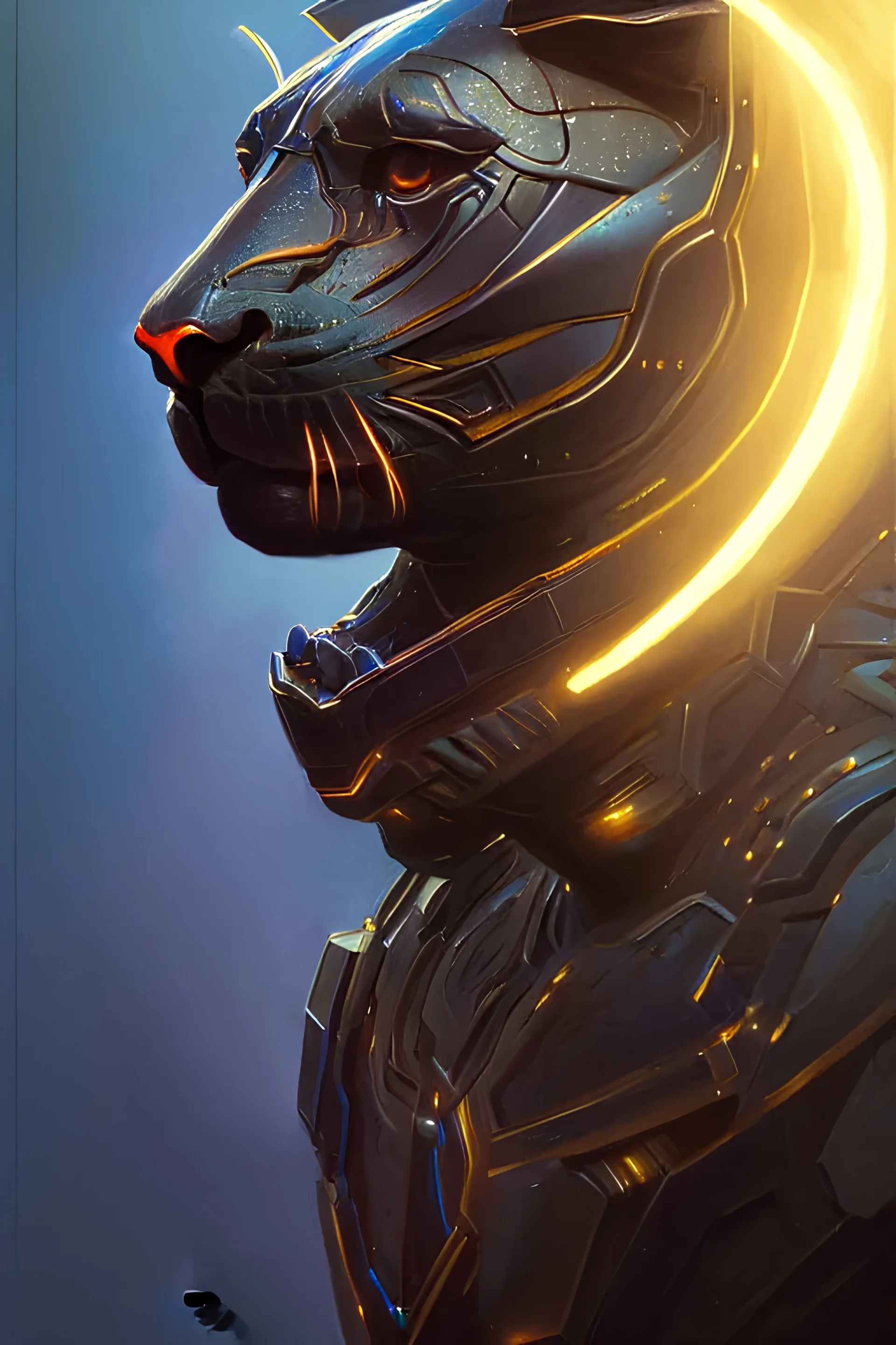 portrait of a panther, sci - fi armour! muscular, glowing lights, intricate, elegant, highly detailed, digital painting, artstation, concept art, smooth, sharp focus, illustration, art by artgerm and greg rutkowski and alphonse mucha