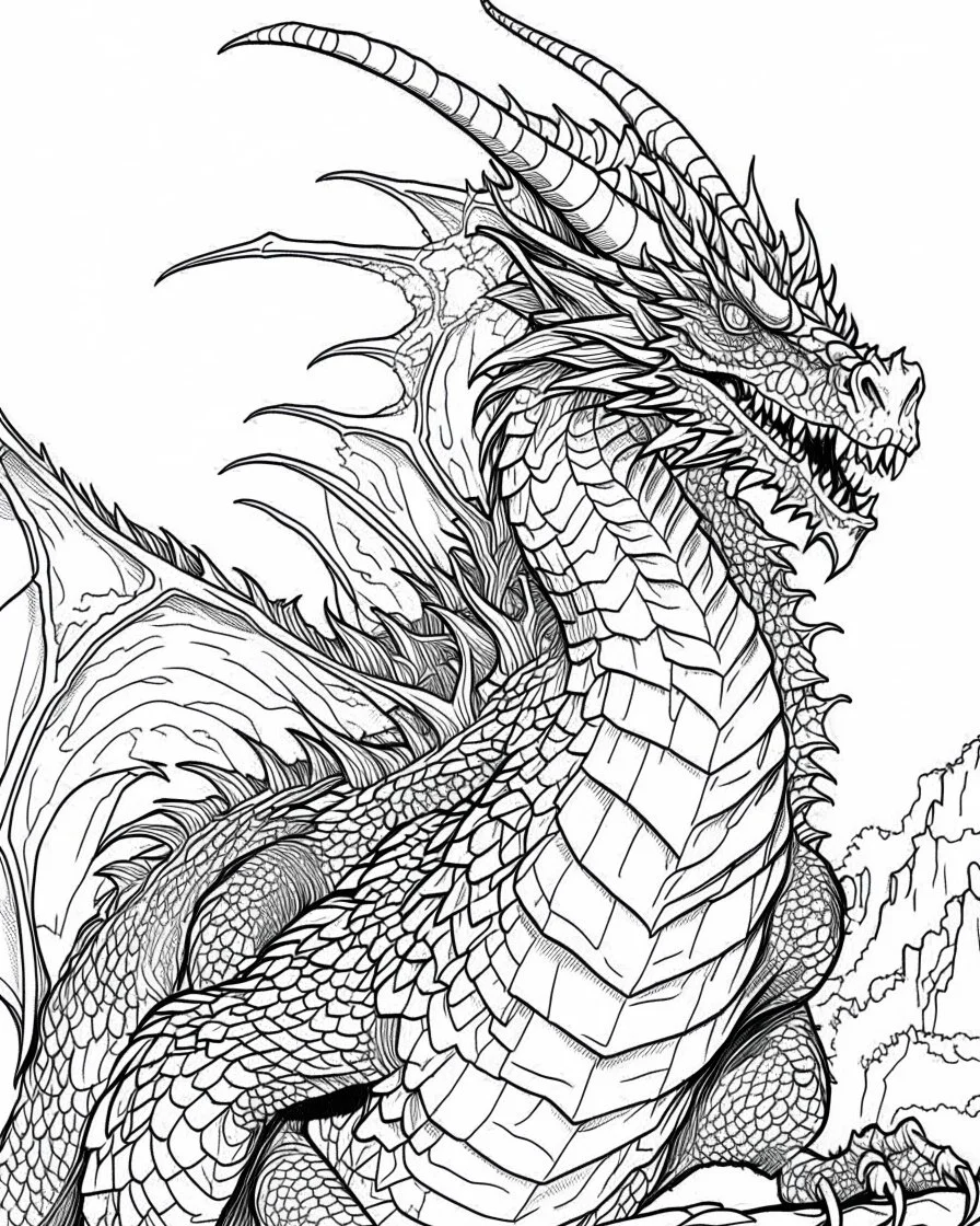 real big dragon coloring page,easy to color,no black at all