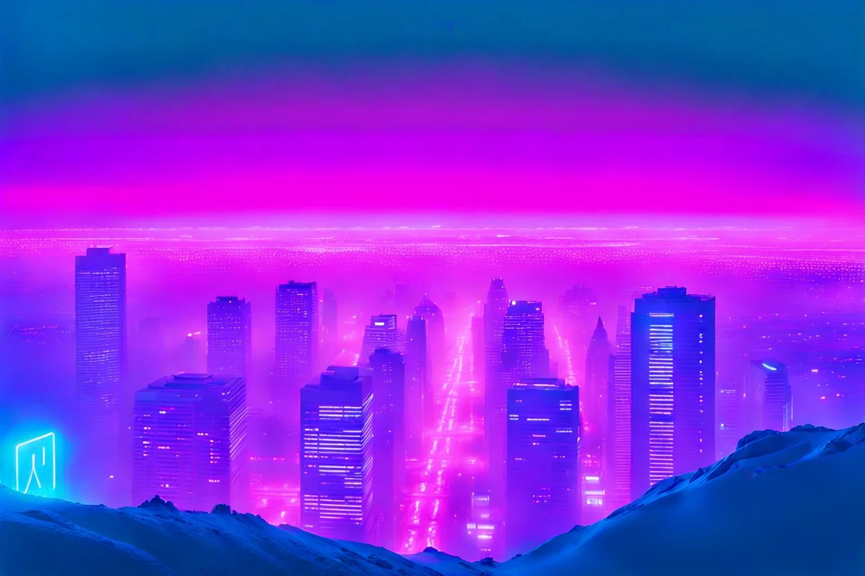 a hazy, foggy landscape with glowing neon lights in the distance, hinting at a futuristic cityscape where AI technology reigns supreme. The conceptual imagery evokes a sense of mystery and discovery, as well as emotional journeys both human and robotic in nature., Lush void, imperfection, natural lighting, cinematic, Fuji Film, Anamorphic lens, 2040s, deep depth of field, Solarpunk