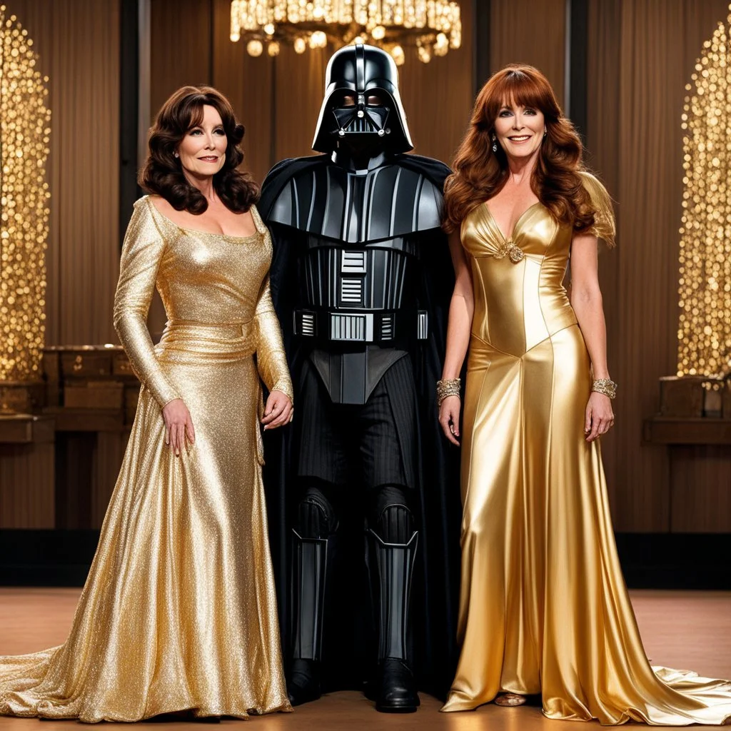 Darth Vader and Katey Sagal as Margaret Peggy Bundy in her iconic princess revealing dress gold and silver outfit