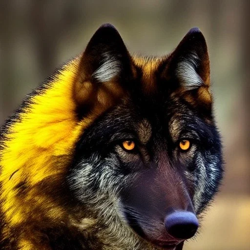 Black wolf with yellow and red