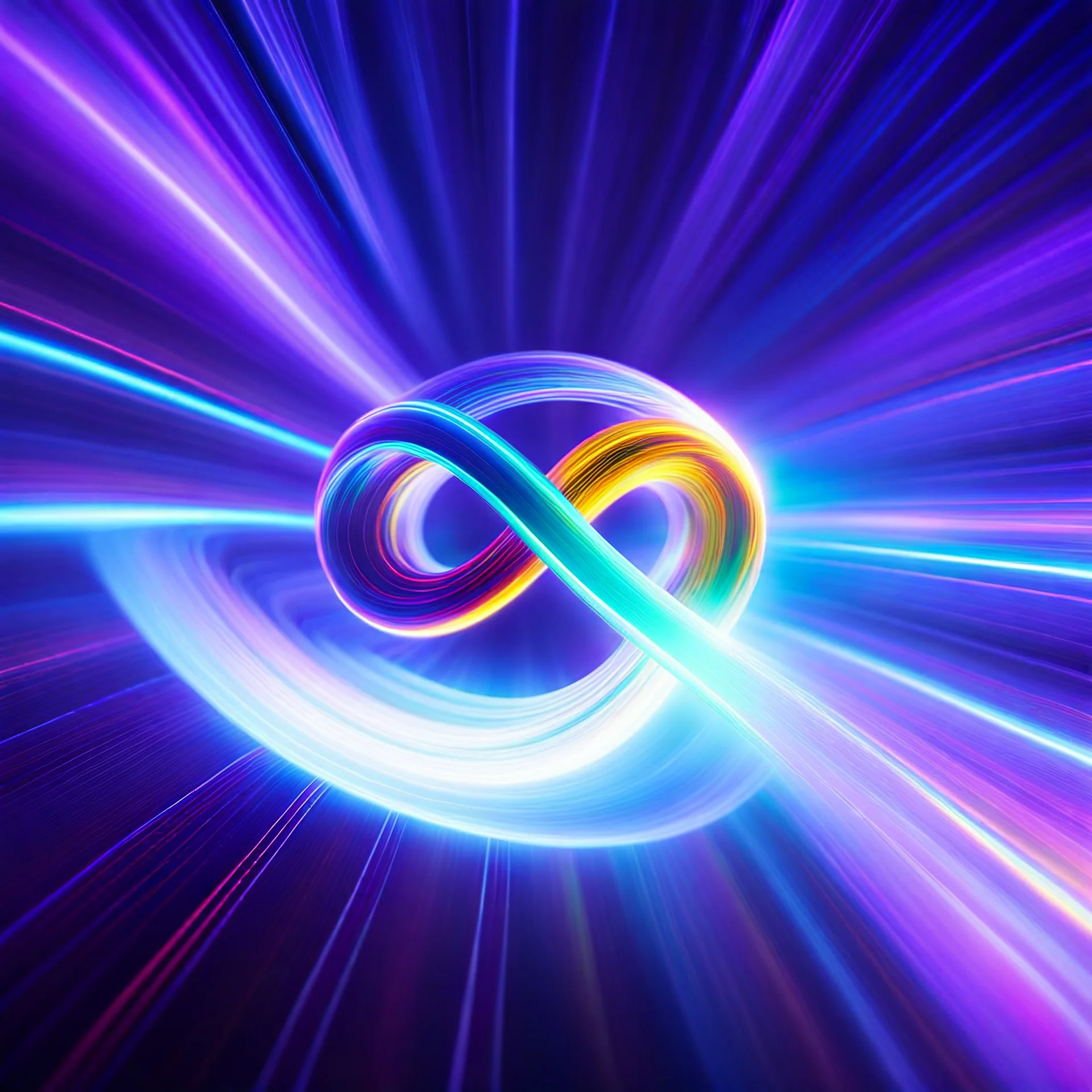 infinity symbol brightly coloured ∞ moving at warp speed, colours from infinity flowing through image with speed, DSLR with a 80mm lens, set to f/16 and a slow shutter speed of 1/15s, striking, chiaroscuro, dramatic, captivating, powerful, fantasy, beautiful, octane render, 16k post-production, artstation: award-winning: atmospheric: commanding: fantastical: clarity: ultra quality: striking: brilliance: stunning colors: amazing depth; lens: f/11, 35mm