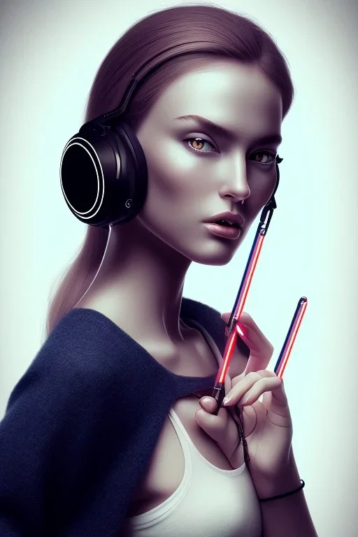 women, potret photography, headphone, light saber