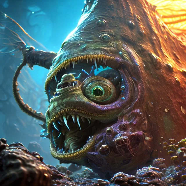 fluid ink angler fish creature, unreal engine 5, 8k resolution, photorealistic, ultra detailed