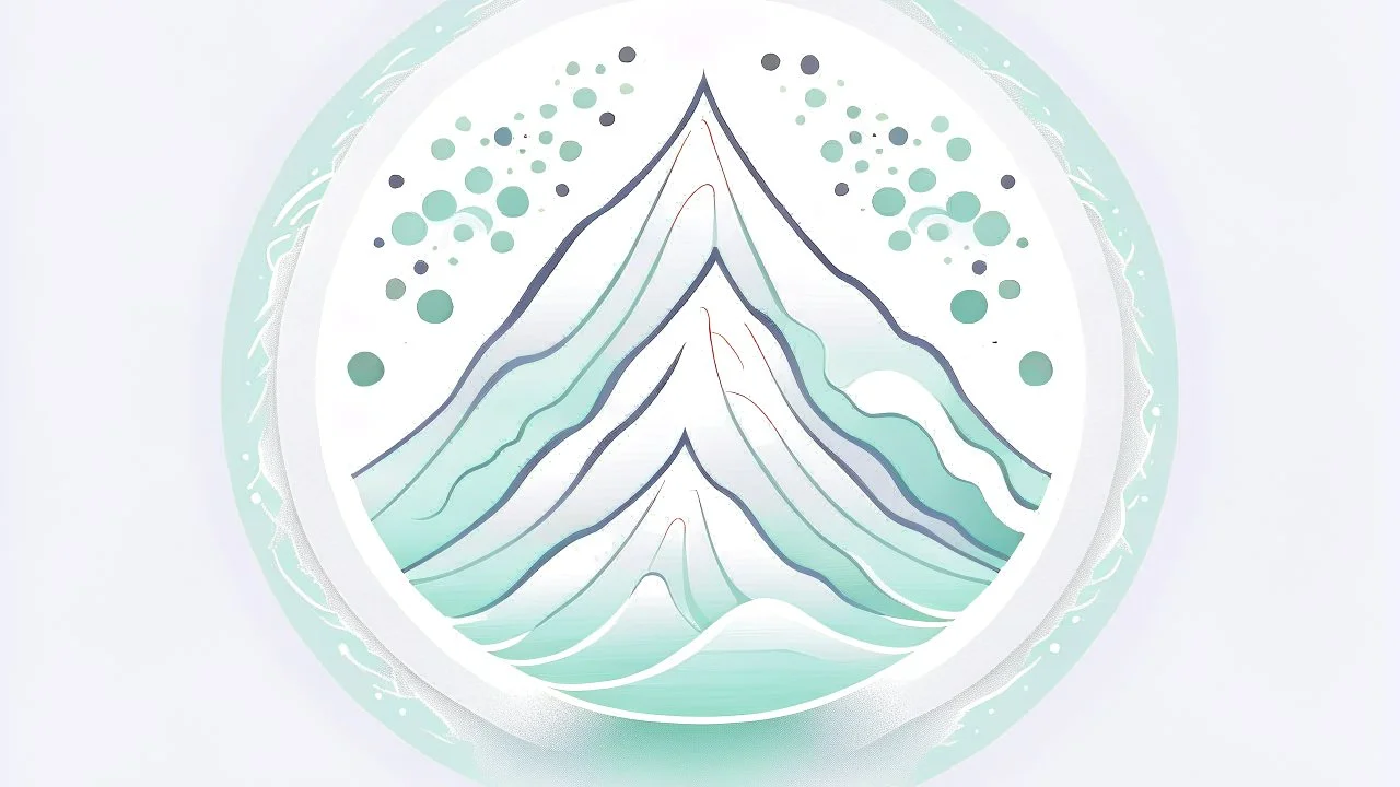 Craft a unique logo blending breathwork symbols with visuals like a mountain or ice-inspired elements. Use a palette of light green, soft blue, white, and hints of ice blue. Convey serenity, education, therapy, and innovation, appealing to a diverse audience. Capture the brand values of balance, serenity, experience, transformation, and mindfulness in a distinctive and memorable design.