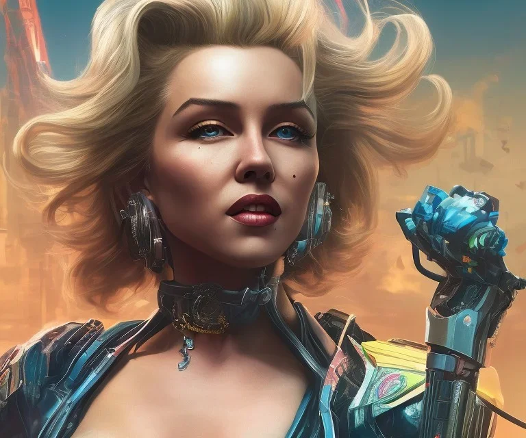 Marilyn Monroe, cyberpunk2077, photorealistic illustration, 4k