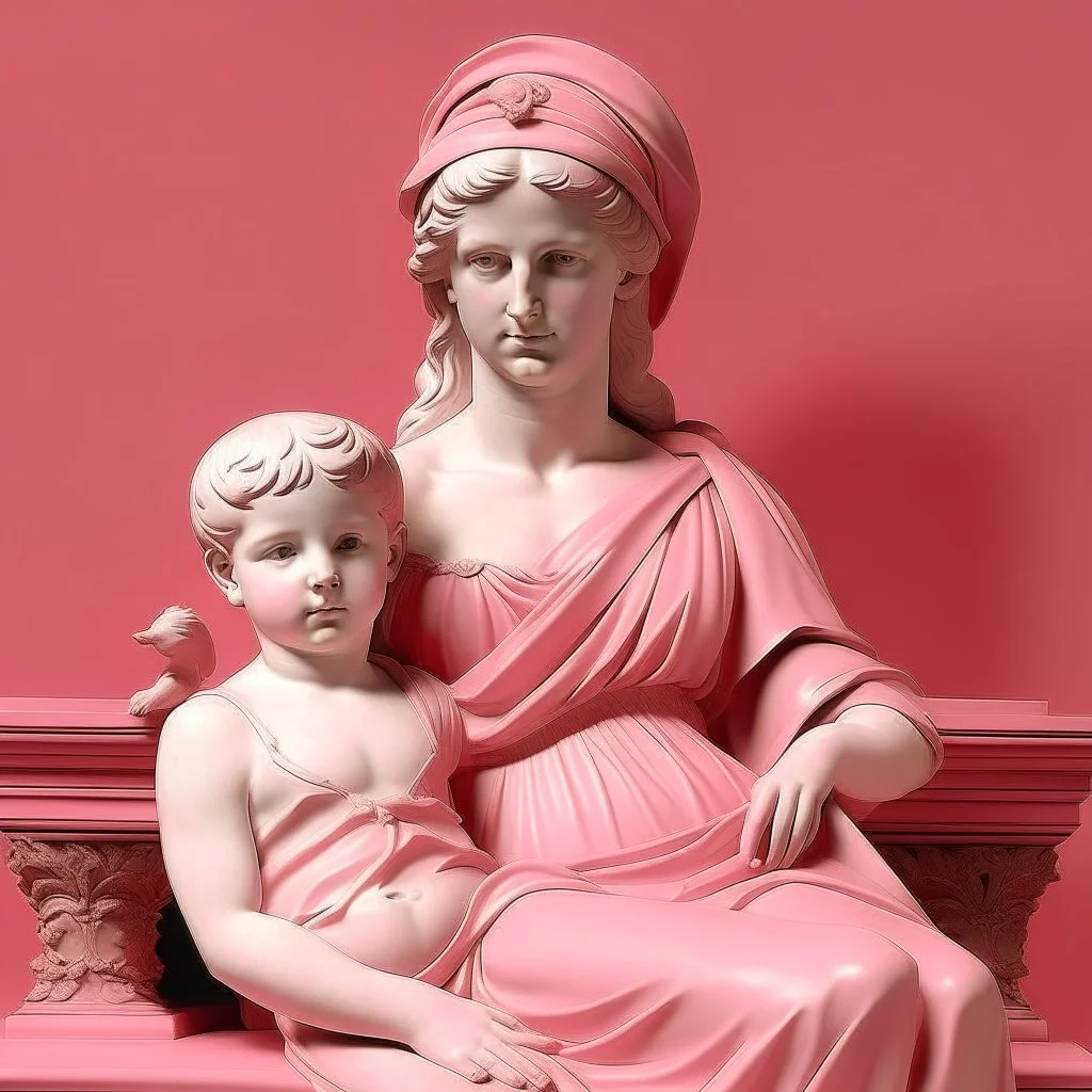 Neoclassicism pink woman and child