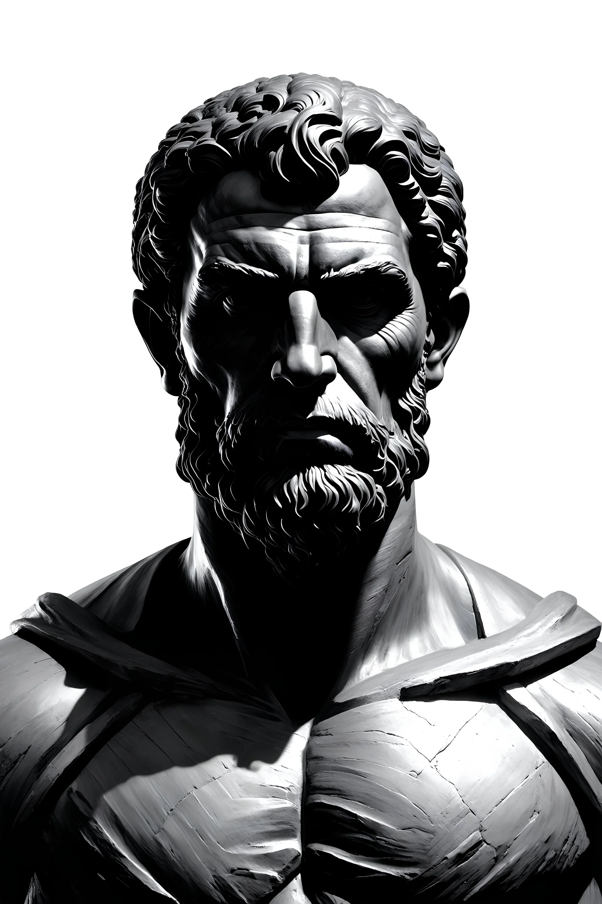 Brutus ,in ancient Rome , Chiaroscuro, hyper realism, realistic, highly detailed, high contrast black and white, sharp white background