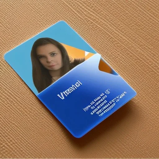 full view of a low-poly, flattened vector image icon of an identification card with photo of woman, blue color palette, transparent background.