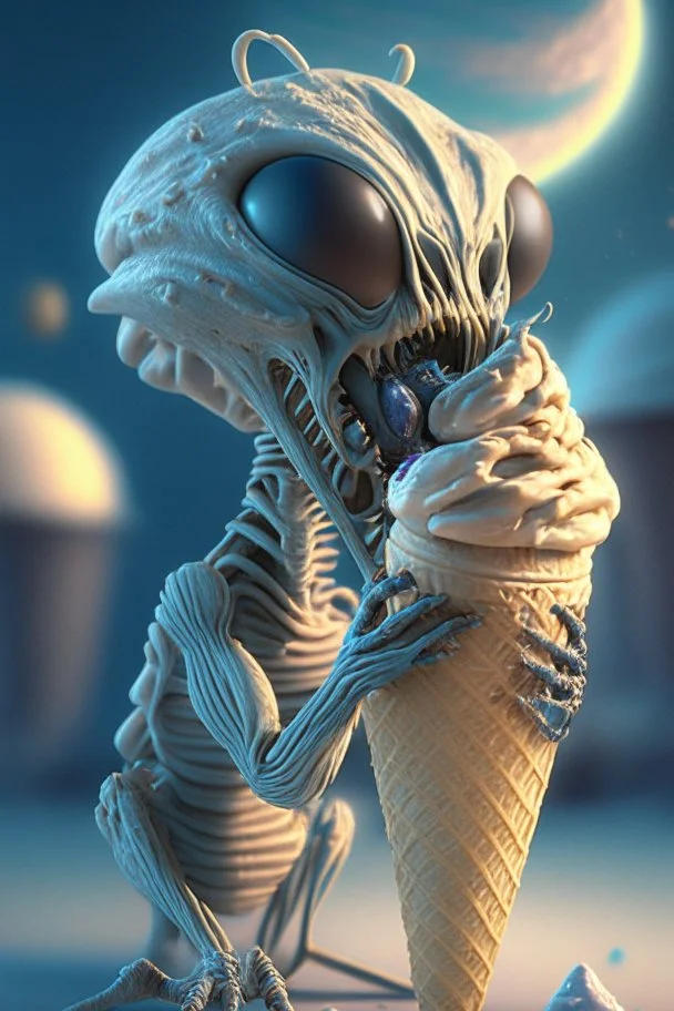 Alien wanting ice cream ,highly detailed, artstation, sharp focus,4k