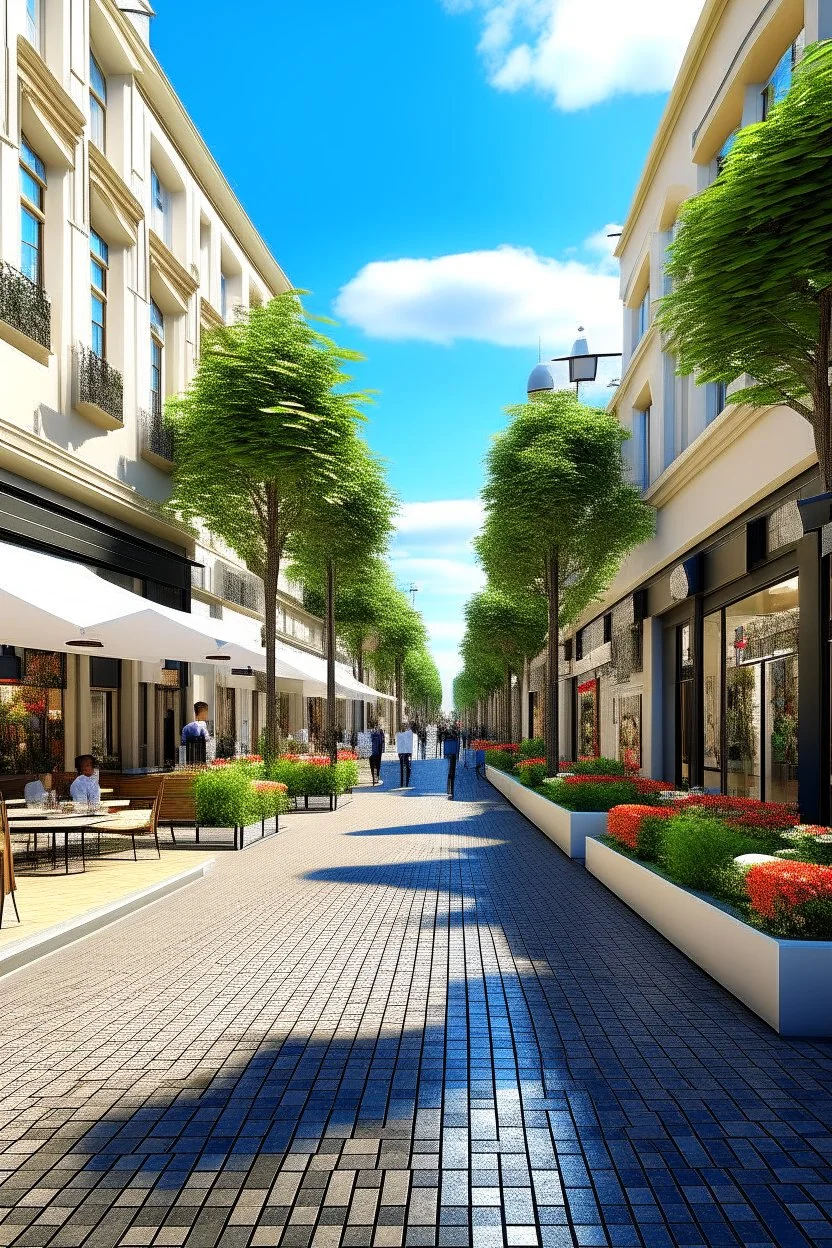 the design of a pedestrian street environment in the romantic, modern and fabulous style