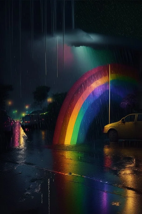 rainbow at rainy midnight