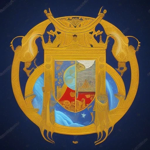 coat of arms of an arabian city featuring moons and hourglasses, very detailed