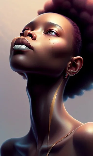 black girl, cute, beautiful, afro, head and shoulders portrait by Greg Rutkowski