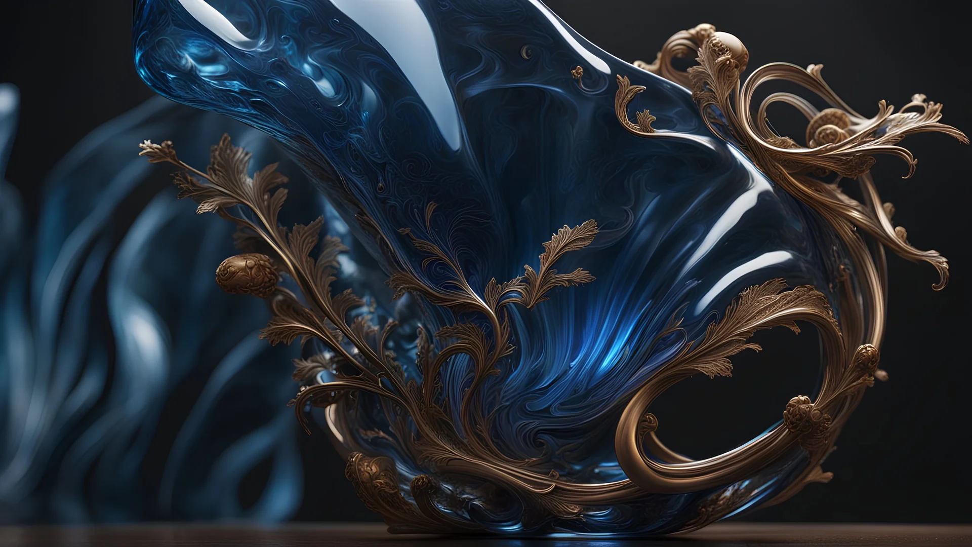 High-end, Die Partei blue glass sculpture, 4th dimensional liquid space, awesome cinematic-quality photography, Art Nouveau-visuals, Vintage style with Octane Render 3D technology, hyperrealism photography, (UHD) with high-quality cinematic character render, Insanely detailed close-ups capturing beautiful complexity, hyperdetailed, intricate, 8k