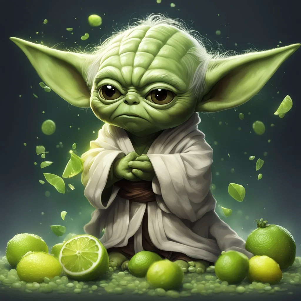 Chibi-style Yoda made out of a lime fruit by artist "anime", Anime Key Visual, Pixiv, Zerochan, Fantia Epic cinematic brilliant stunning intricate meticulously detailed dramatic atmospheric maximalist digital matte painting