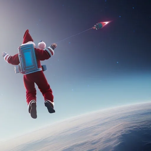 Jet pack, roketle uçan noel baba, octane render, 8k, --ar 1:1