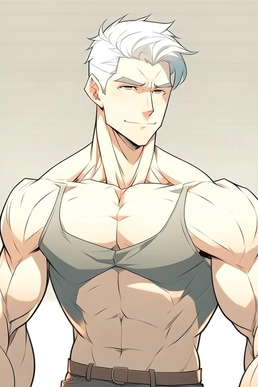 Anime man side character with plasticity super power small muscles, aged 27