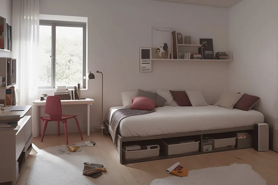 A youthful room with a PC and a bed 190 cm, 90 cm wide, and RGP side lighting model 2024