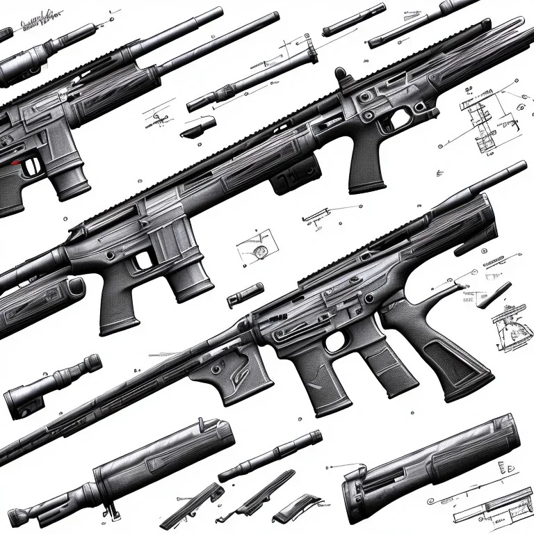 Full Blueprint sketch of modern rifle with full stock