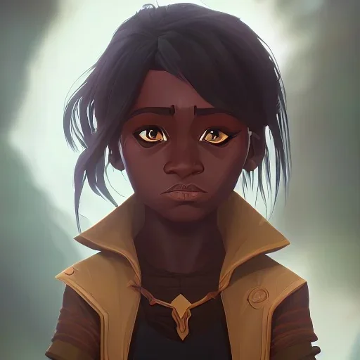 Portrait of an adorable dark skinned warlock little girl with brown hair by Jonny