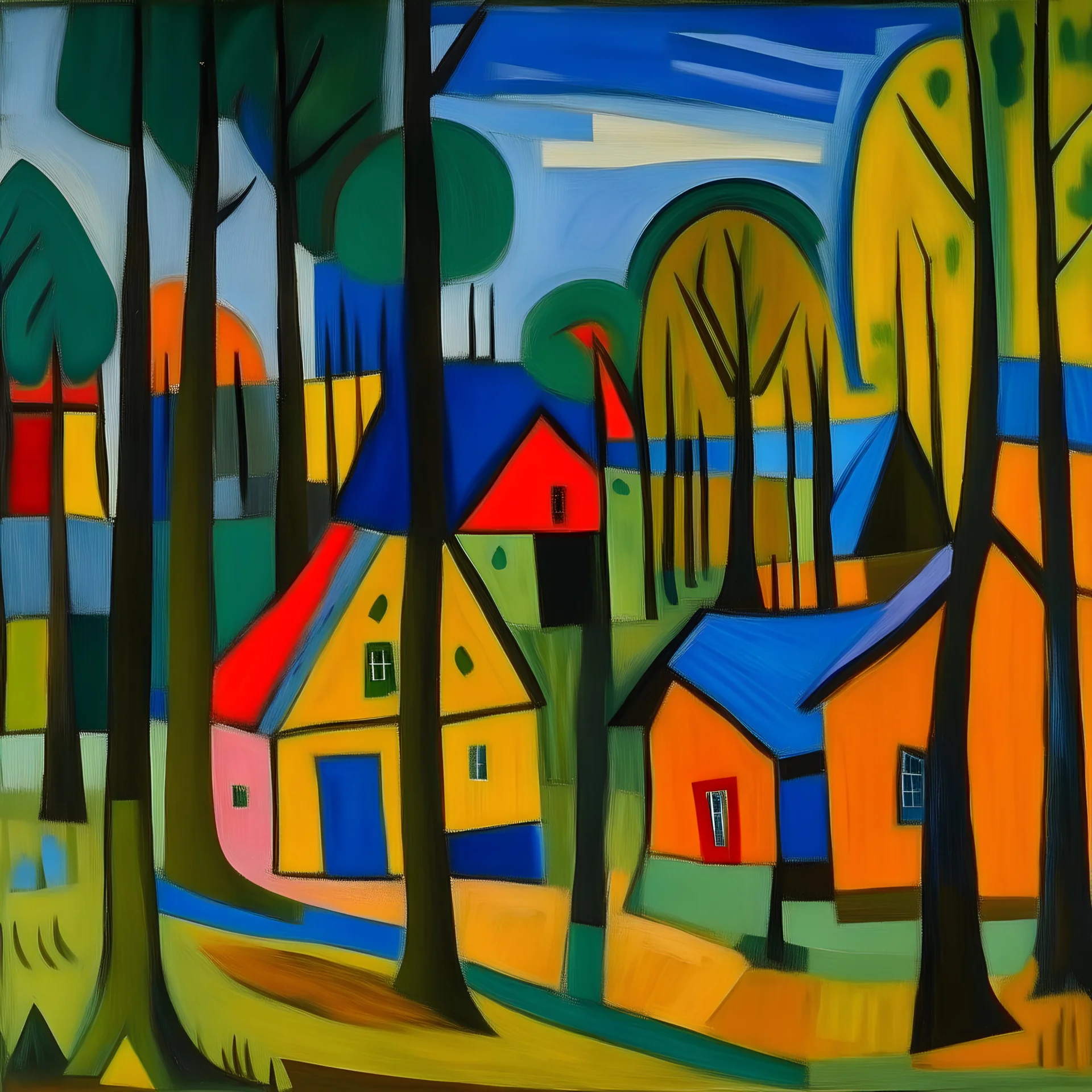 A village made out of wood near a forest painted by Alexej von Jawlensky
