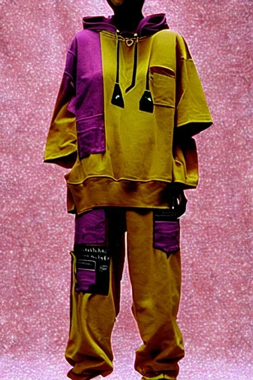 year 1999 women fashion, Techno, rave, Loose, baggy, low waist Combat pants, t-shirt, new kind of hoodie with tippet! Colors: all denim colors, purple, khaki, light green, lilac, plum, orange, terracotta, red, pink, dark blue, beige. Patterns: lynx, balls, stripes. lynx belt. starling or owl prints. Women models. Sharon Stone, Sandra Bullock, Winona Ryder, Milla Jovovich, Big tennis shoes on. Latex, denim and leather e.g. in Leg warmers.