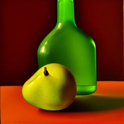 still life bottle half fruit