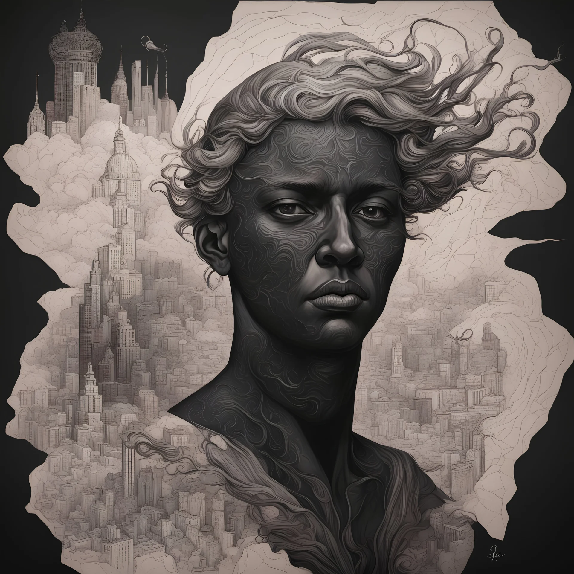 Black Mapping Salaphiel in neo-realism art style