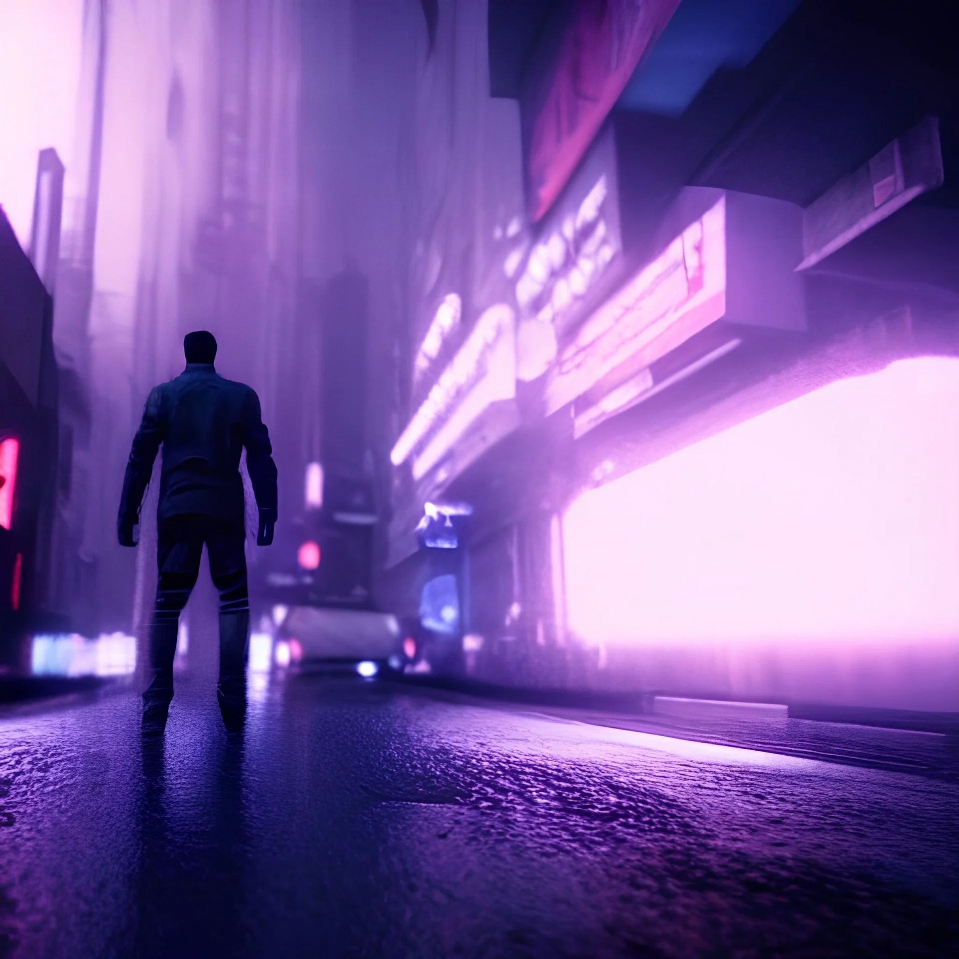 afterlife in the digital void, thriller vibe, 4k, moody cinematic lighting, realistic, highly detailed, blade runner style, blue and purple, highly detailed, conceptual art, volumetric, octane render, unreal engine, extreme detailed, dust in air