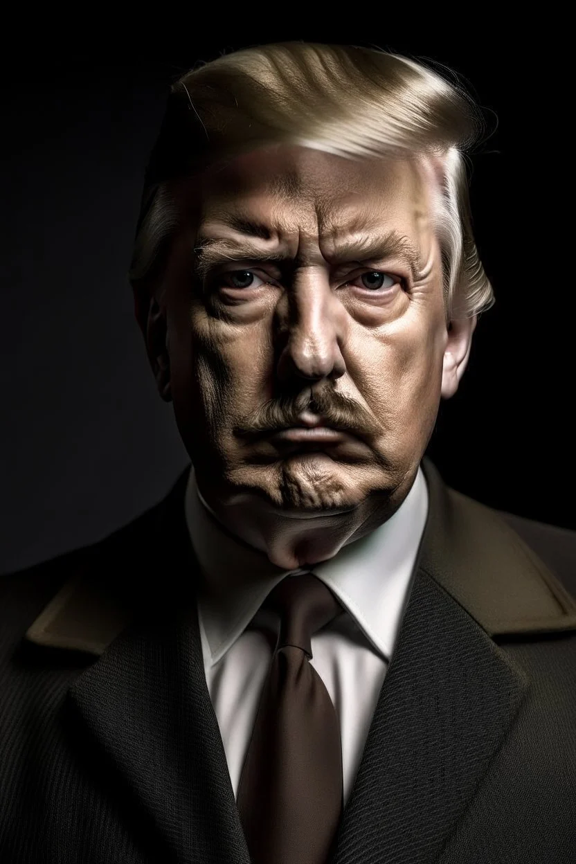 trump standing with a hitler mustache