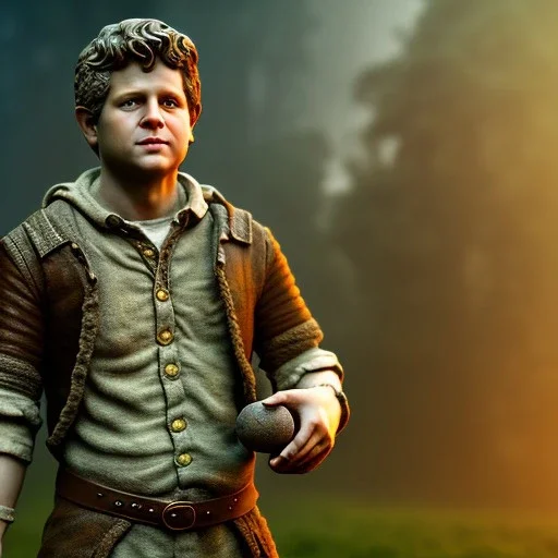 White Statue samwise gamgee, full body, Rome sculpture style, full body, details, fresco background, hyper realistic, 8k,