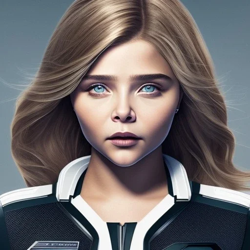 Chloë grace moretz, star wars black bikini uniform Empire officer, movie poster, heroic gaze windswept hair, wide angle lens, full torso