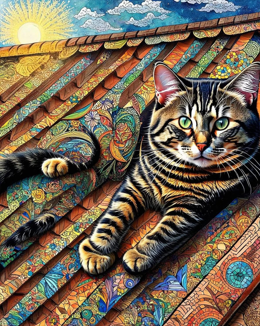 Cat on a hot tin roof- Zentangle style Modifiers: colourful