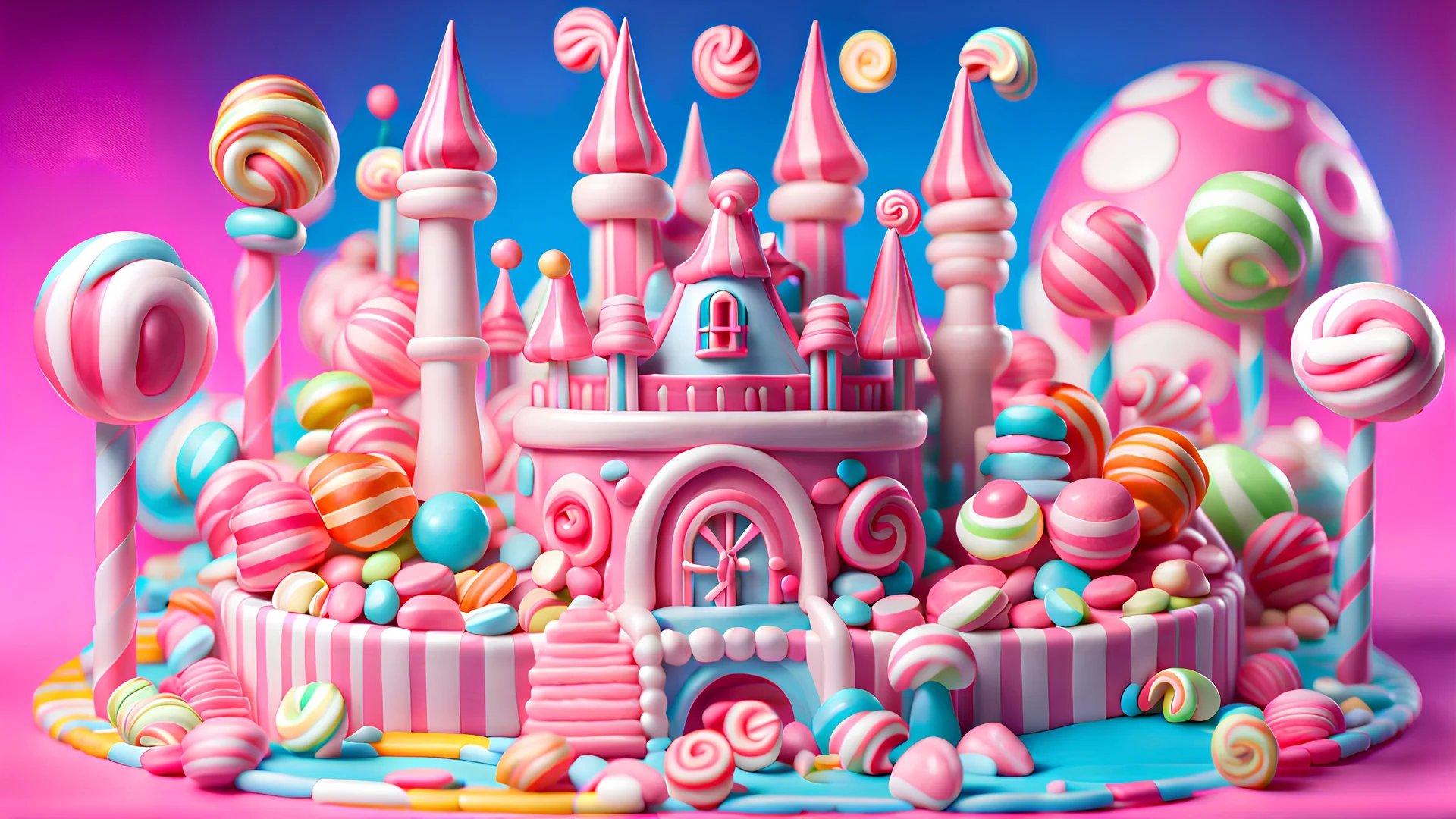 candy world con un castillo al fndo