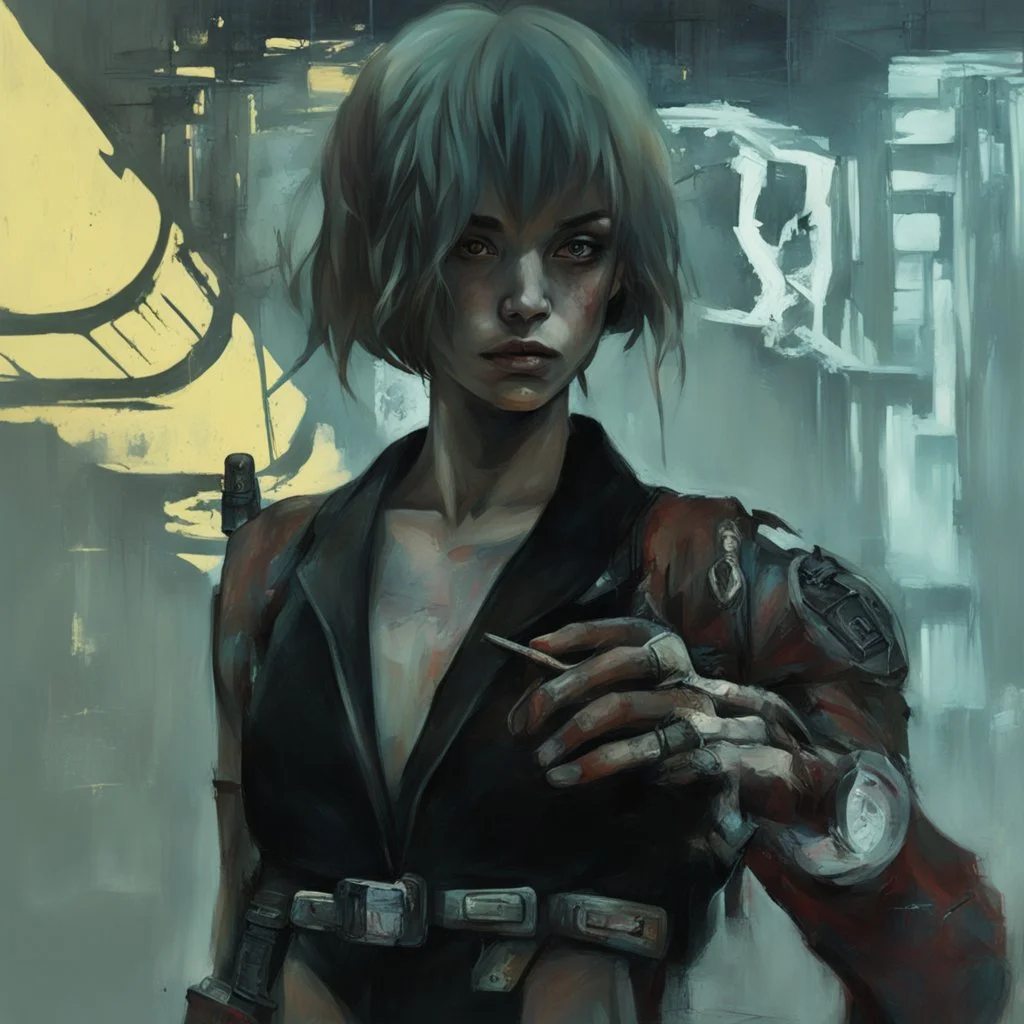 PINTURA AL OLEO DE SOBRA DE UNA CYBERPUNK