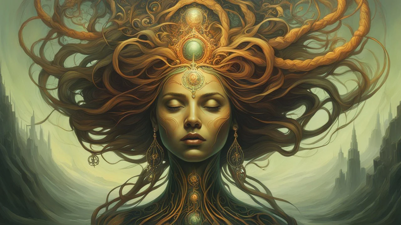 create a full body, haunted female disembodied spirit with highly detailed, sharply lined facial features, , finely drawn, boldly inked, in soft ethereal colors, otherworldly, celestial, and beautiful in the style of Peter Mohrbacher