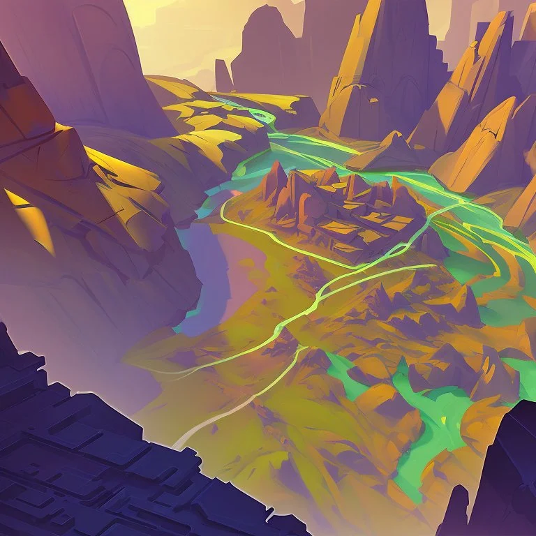 stylized,canyon,scifi,dungeons map,futuristic,roboquest,top view,4k,details stylized