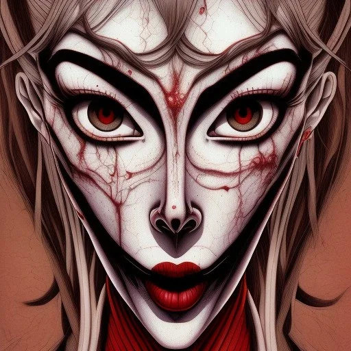 Junji Ito style, darkred tones,