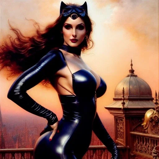 Drawing of beautiful face,'beautiful booty,Busty CAtWoman',intense stare, ancient skintight armor, balanciaga fashion clothe painting by gaston bussiere, greg rutkowski, yoji shinkawa, yoshitaka amano, tsutomu nihei, donato giancola, tim hildebrandt, Oil on canvas, cinematic composition, extreme detail,fit full head inside picture,16k