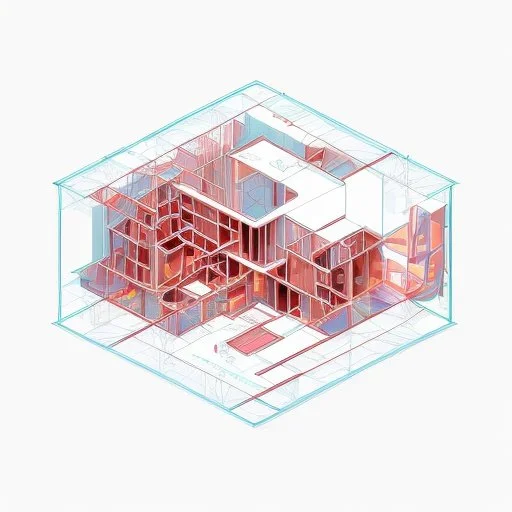 Architectural drawing of a Neofuturistic art museum, (((isometry))), ultra quality, people, treets